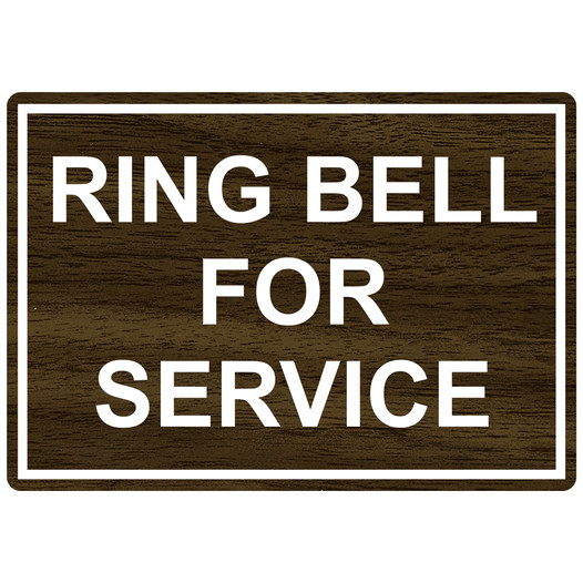 Walnut Engraved RING BELL FOR SERVICE Sign EGRE-15814_White_on_Walnut