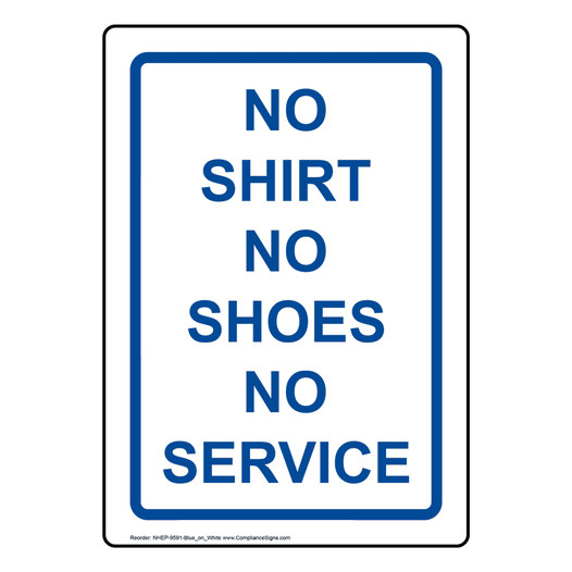 White No Shirt No Shoes No Service Sign - Vertical