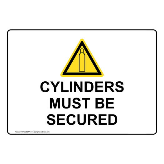 Cylinders Must Be Secured Sign With Symbol NHE-28247