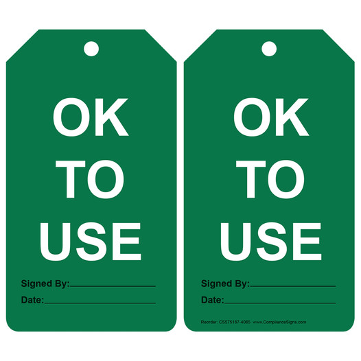 Green OK TO USE Safety Tag CS575167