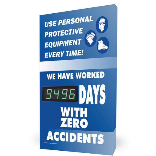 Use Personal Protective Equipment Every Time Digital Safety Scoreboard, 28x20 in. Aluminum