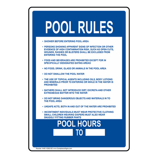 District of Columbia Pool Rules Sign NHE-15262-DC