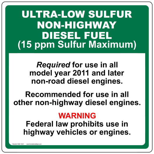Ultra-Low Sulfur Non-Highway Diesel Fuel Label NHE-13331