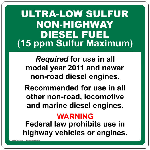 Ultra-Low Sulfur Non-Highway Diesel Fuel Label NHE-13332