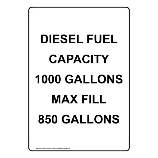 Portrait Diesel Fuel Capacity 1000 Gallons Max Sign NHEP-33468