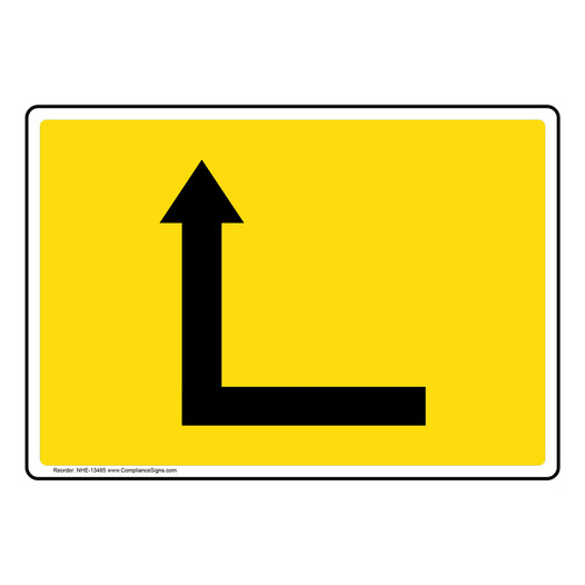 90 Degree Left Directional Arrow Black on Yellow Sign NHE-13485