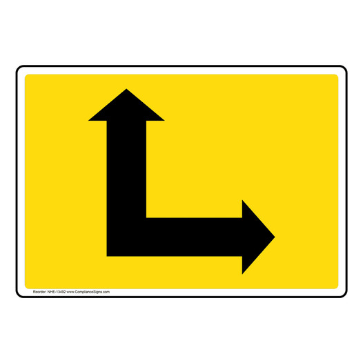 90 Degree Dual Directional Arrow Black on Yellow Sign NHE-13492