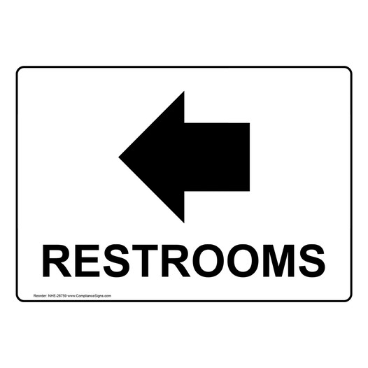 Restrooms [Left Arrow] Sign With Symbol NHE-28759