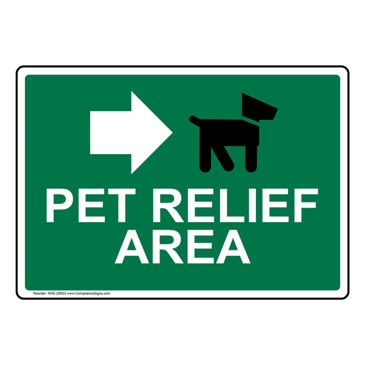 Pet Relief Area [Right Arrow] Sign With Symbol NHE-29503