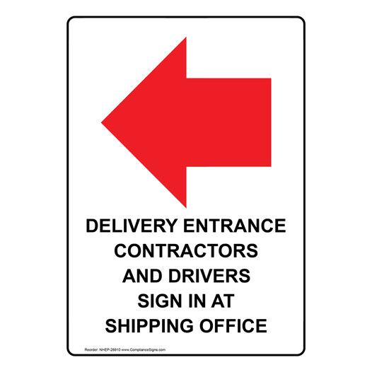 Portrait Delivery Entrance Contractors Sign With Symbol NHEP-28910