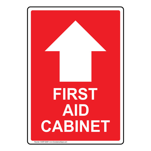 Portrait First Aid Cabinet [Up Arrow] Sign With Symbol NHEP-29481
