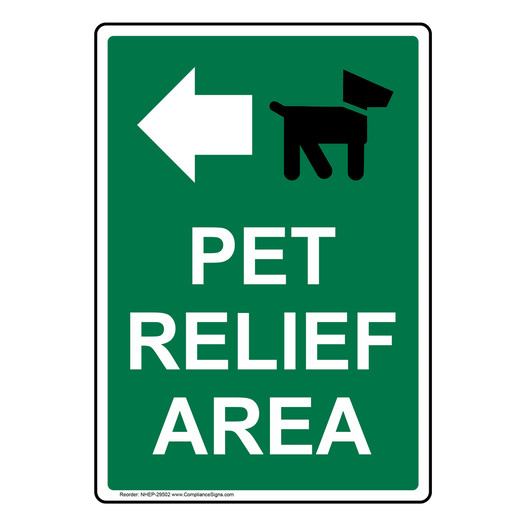 Portrait Pet Relief Area [Left Arrow] Sign With Symbol NHEP-29502