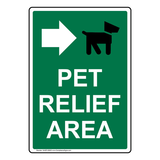 Portrait Pet Relief Area [Right Arrow] Sign With Symbol NHEP-29503