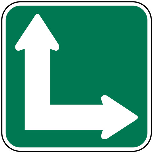 90 Degree Dual Directional Arrow White on Green Sign PKE-13537