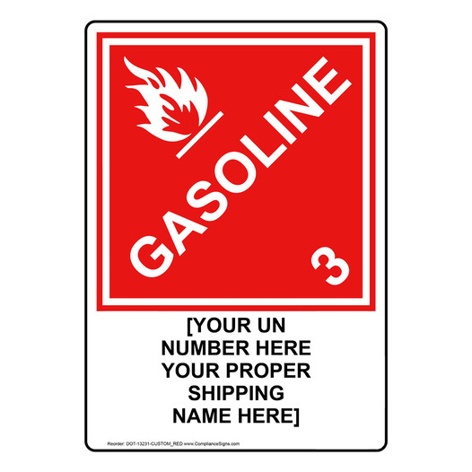 Red DOT GASOLINE 3 Sign With Custom Text DOT-13231-CUSTOM_RED