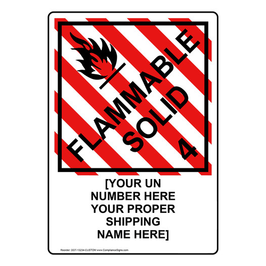 DOT FLAMMABLE SOLID 4 Sign With Custom Text DOT-13234-CUSTOM