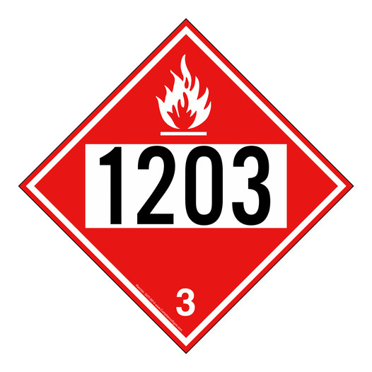 DOT FLAMMABLE 3 1203 Class 3 Placard or Label