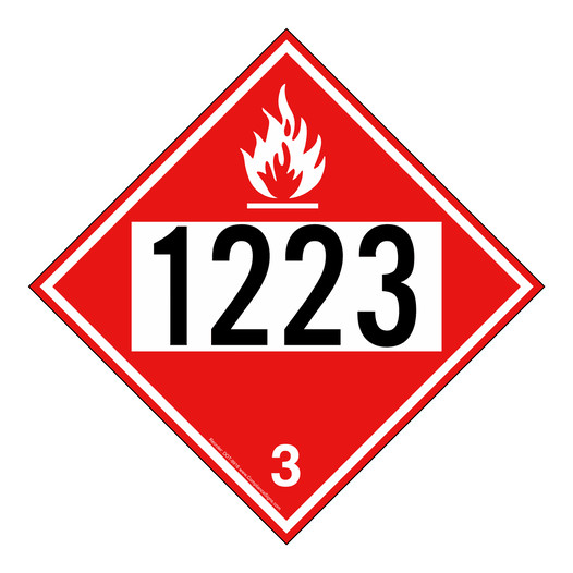 DOT FLAMMABLE 3 1223 Class 3 Placard or Label