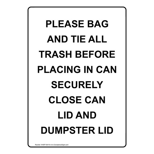 Portrait Please Bag And Tie All Trash Before Placing Sign NHEP-34416