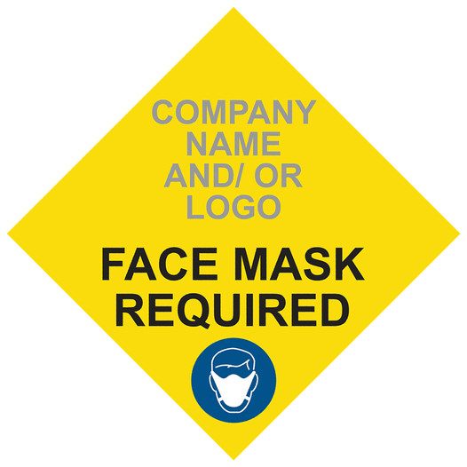 Yellow Face Mask Required Diamond Floor Label with Company Name and / or Logo CS795582