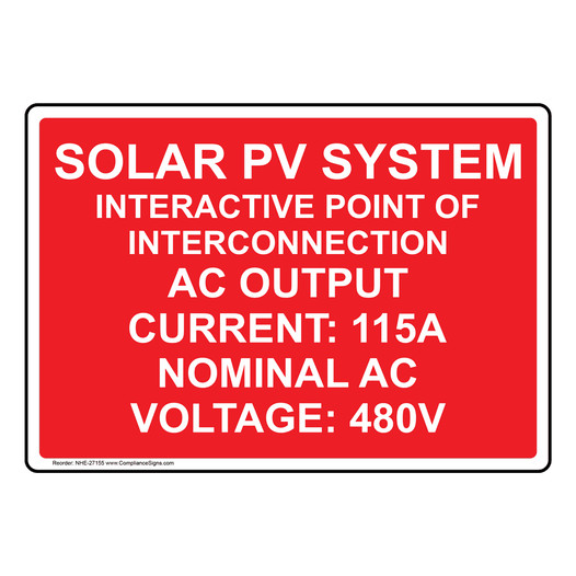 Solar PV System Interactive Point Of Interconnection Sign NHE-27155