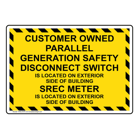 Customer Owned Parallel Generation Safety Disconnect Sign NHE-27475