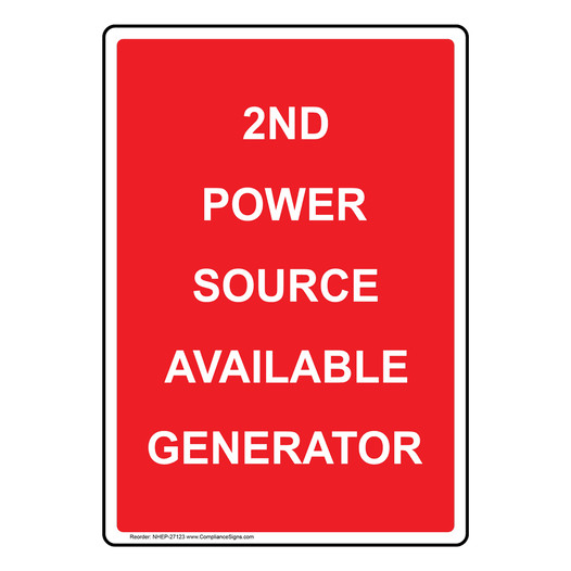 Portrait 2nd Power Source Available Generator Sign NHEP-27123