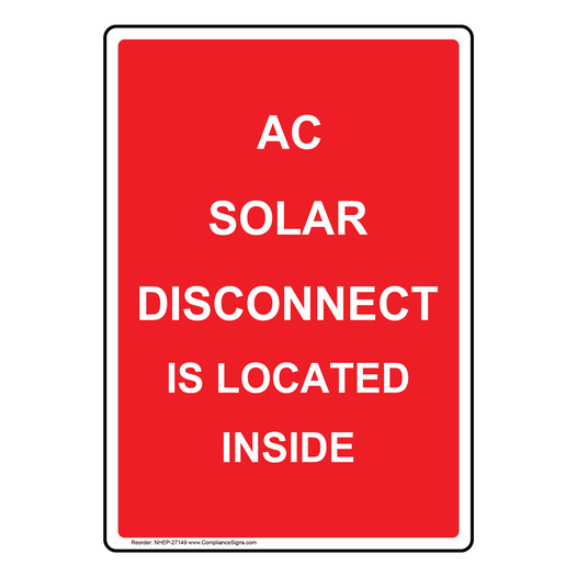 Portrait AC Solar Disconnect Is Located Inside Sign NHEP-27149