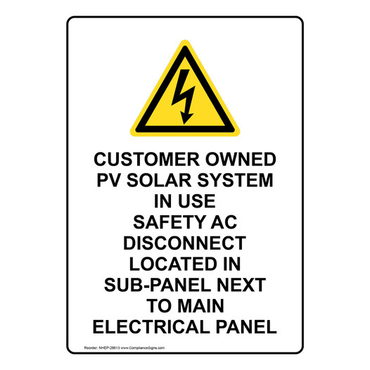 Portrait Customer Owned PV Solar Sign With Symbol NHEP-28613