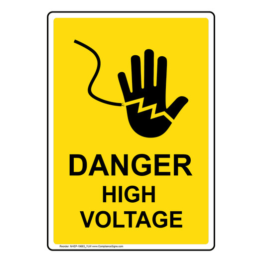 Portrait Danger High Voltage Sign With Symbol NHEP-19683_YLW