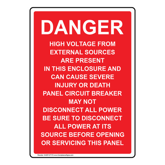 Portrait Danger High Voltage From External Sources Sign NHEP-27172
