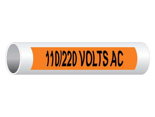 110 220 Volts AC Pipe Label PIPE-13067_Black_on_Orange