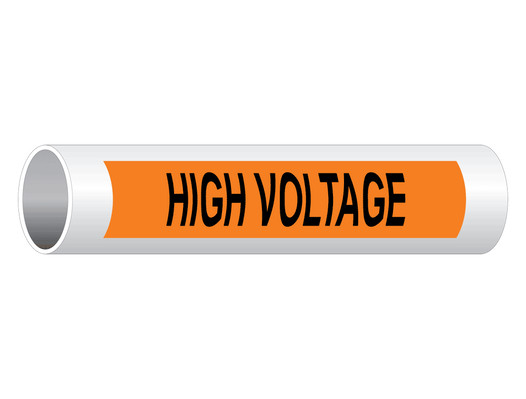 High Voltage Pipe Label PIPE-15231_Black_on_Orange