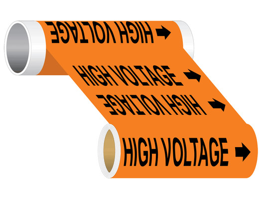 High Voltage Wide Pipe Label PIPE-15231_WideRoll_Black_on_Orange