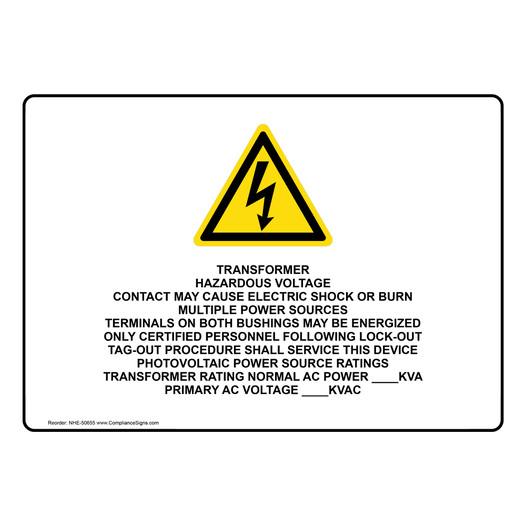 TRANSFORMER HAZARDOUS VOLTAGE CONTACT Sign With Symbol NHE-50655