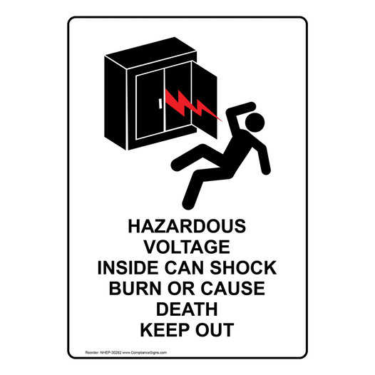 Portrait Hazardous Voltage Inside Sign With Symbol NHEP-30282