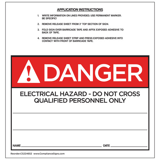 ANSI Danger Electrical Hazard - Do Not Cross Qualified Personnel Only Barricade Label CS224652