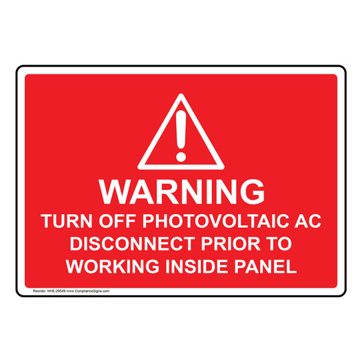 Warning Turn Off Photovoltaic AC Sign With Symbol