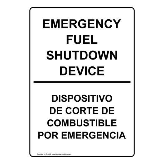 Emergency Fuel Shutdown Device Bilingual Sign NHB-8060 Fuel