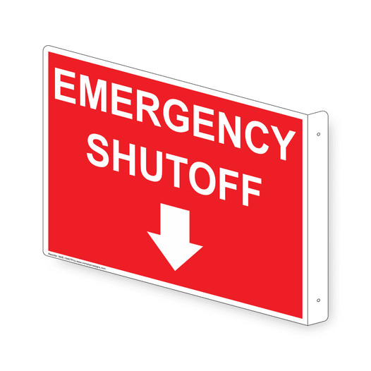 Projection-Mount Red EMERGENCY SHUTOFF (With Down Arrow) Sign With Symbol NHE-19407Proj