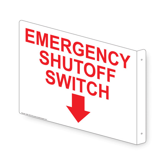 Projection-Mount EMERGENCY SHUTOFF SWITCH (With Down Arrow) Sign With Symbol NHE-19411Proj