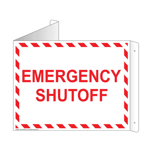 White Triangle-Mount EMERGENCY SHUTOFF Sign NHE-9456Tri