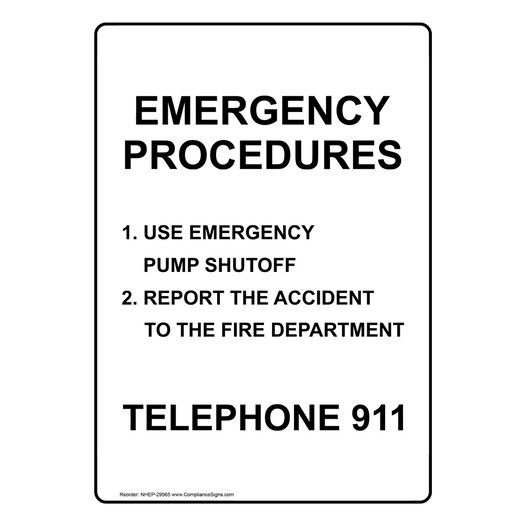 Portrait Emergency Procedures 1. Use Emergency Sign NHEP-29565