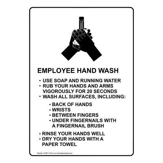 Portrait Employee Hand Washing Use Soap Sign NHEP-13144 Hand Washing
