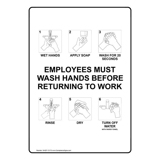 Portrait Employees Must Wash Hands Sign With Symbol NHEP-13170