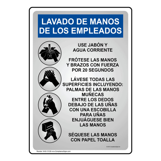 Spanish Vertical Sign - Handwashing - Employee Hand Washing