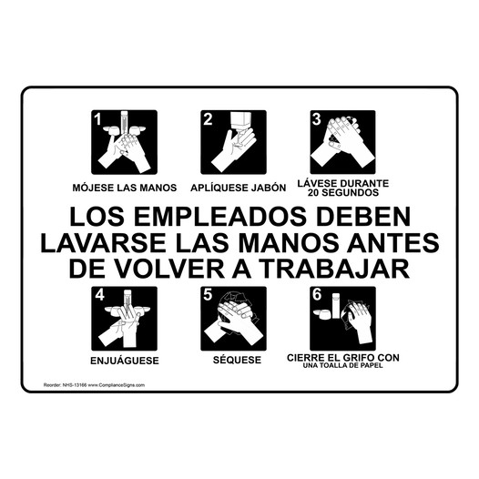 Employees Must Wash Hands Before Returning Work Spanish Sign NHS-13166