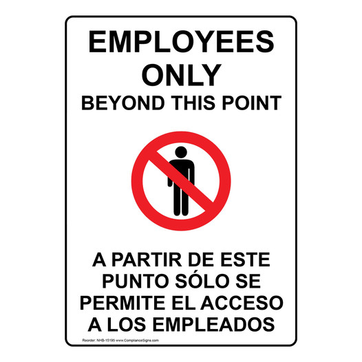 Employees Only Beyond This Point Bilingual Sign With Symbol NHB-15195