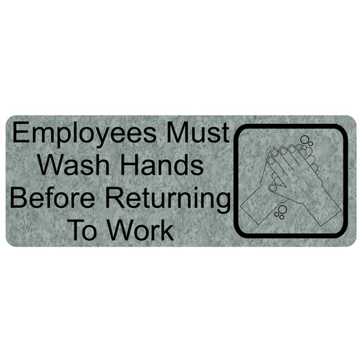Platinum Marble Engraved Employees Must Wash Hands Before Work Sign with Symbol EGRE-312_Black_on_PlatinumMarble
