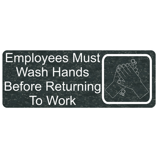 Charcoal Marble Engraved Employees Must Wash Hands Before Work Sign with Symbol EGRE-312_White_on_CharcoalMarble